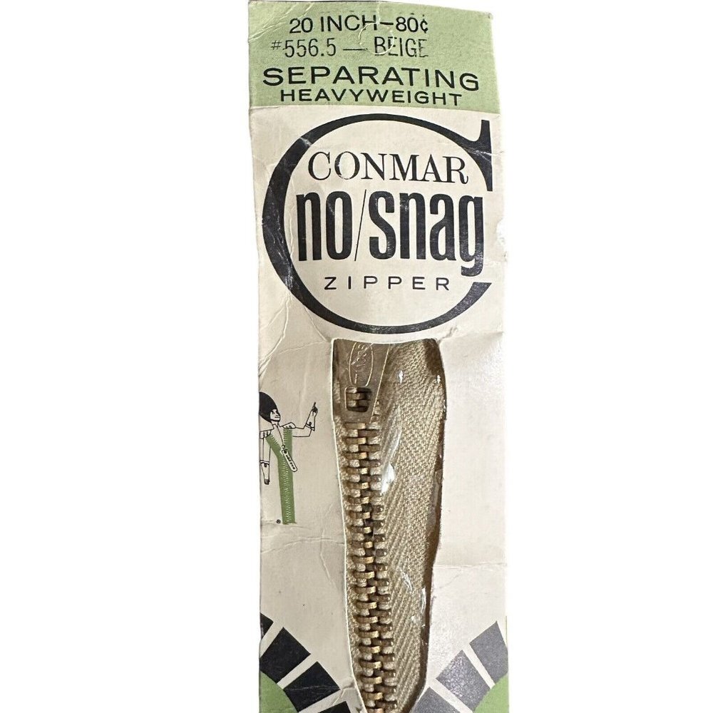 Vintage Conmar No/Snag 20” Metal Zipper Beige Scovill Military Sealed - Picture 2 of 8